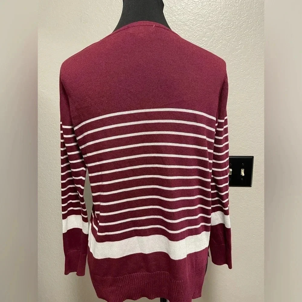 TeenBell Women’s Burgundy/White Colorblock Striped Crewneck Sweater Small